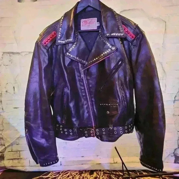 Vintage 80s custom punk Motorcycle Leather Jacket 44 Reg - Picture 1 of 7
